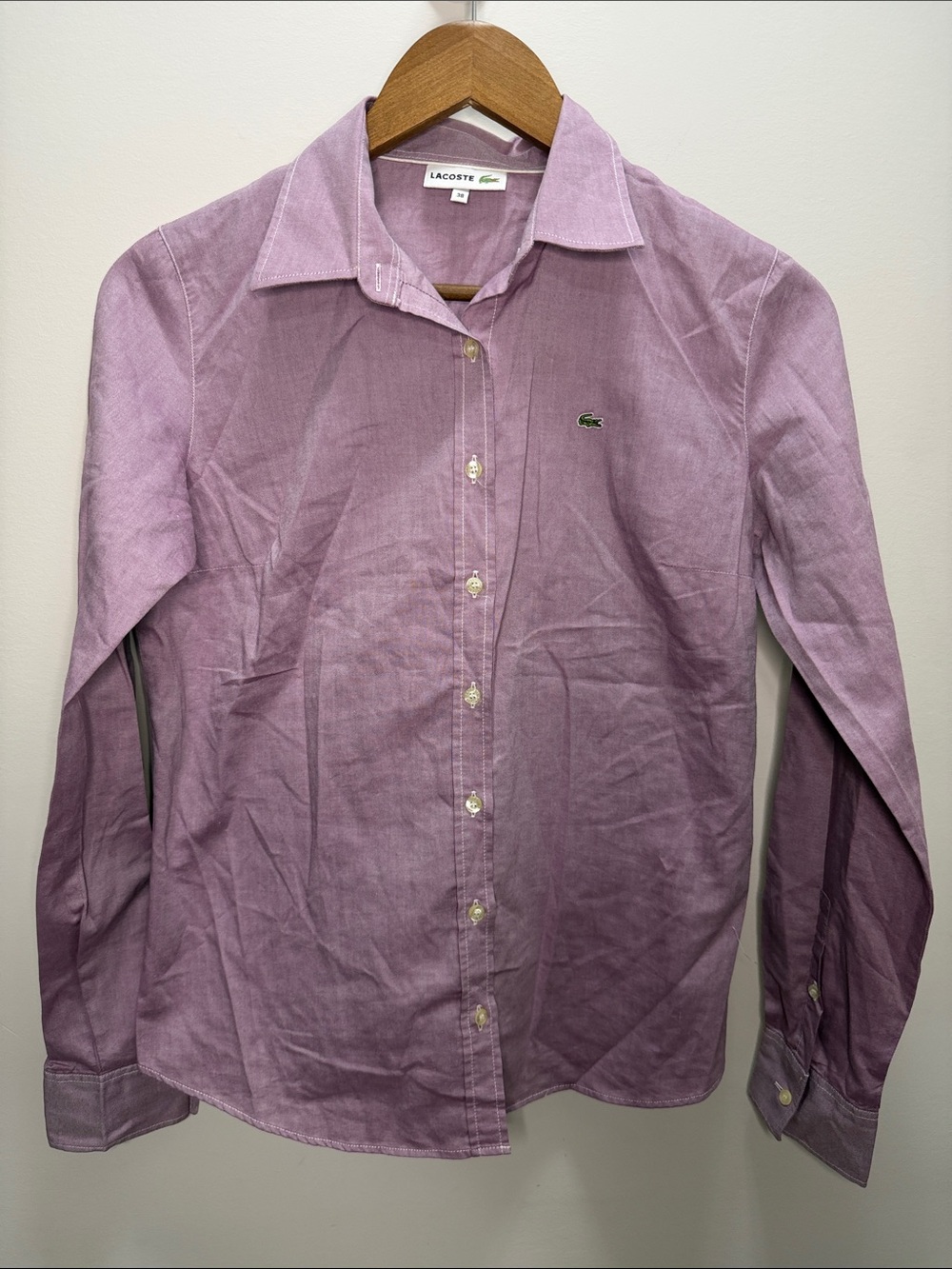Lacoste Women Lavender Button-Down Shirt Size 38 or 24x18.5
